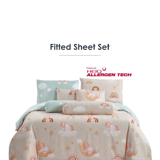 Picture of AKEMI Cotton Twill HeiQ Allergen Cheeky Cheeks Fitted Sheet Set 850TC - Mystical Friends (Super Single/ Queen/ King)