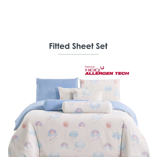 Picture of AKEMI Cotton Twill HeiQ Allergen Cheeky Cheeks Fitted Sheet Set 850TC - Cloudy Rainbow (Super Single/ Queen/ King)