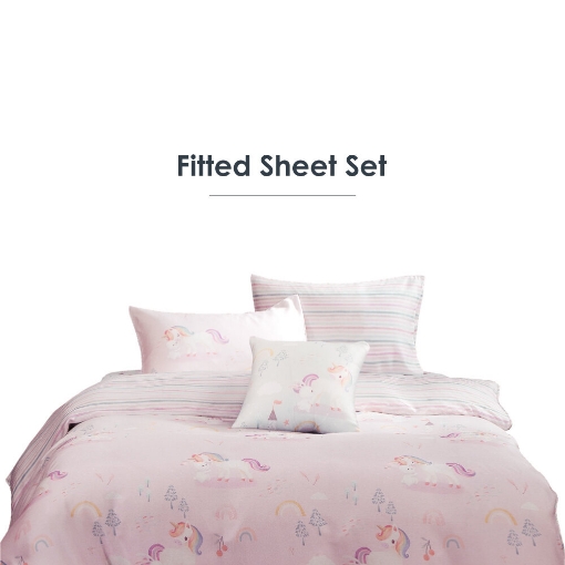 Picture of AKEMI TENCEL™ Lyocell Tickle Fun Fitted Sheet Set 900TC - Unicorn Land (Super Single/Queen/King)