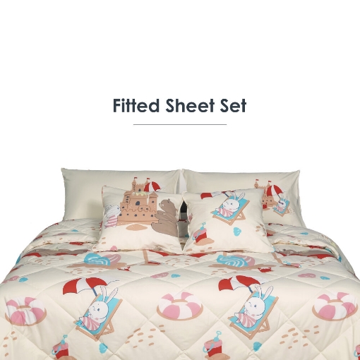 Picture of AKEMI Cotton Essentials Jovial Kids Fitted Sheet Set 600TC - Hello Summer (Super Single/ Queen/ King)
