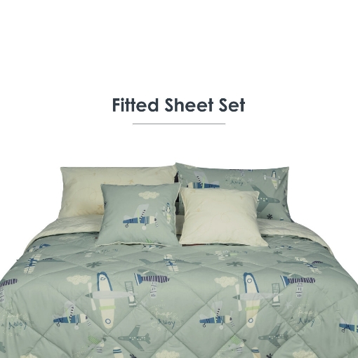 Picture of AKEMI Cotton Essentials Jovial Kids Fitted Sheet Set 600TC - Aero Ranger (Super Single/ Queen/ King)