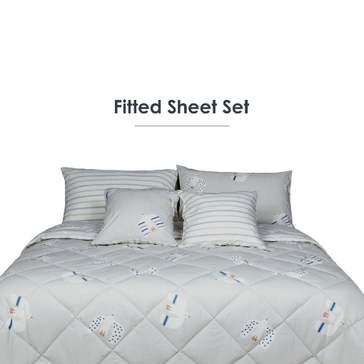 Picture of AKEMI Cotton Essentials Jovial Kids Fitted Sheet Set 600TC - Sky Drift (Super Single/ Queen/ King)