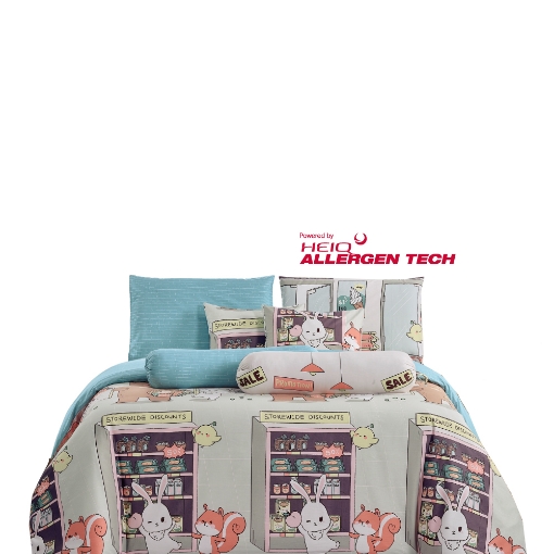 Picture of AKEMI Cotton Twill HeiQ Allergen Cheeky Cheeks Quilt Cover Set 850TC - Shopping Day (Super Single/ Queen/ King)
