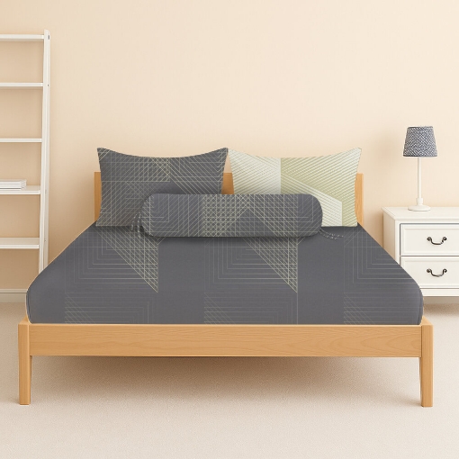 Picture of AKEMI Cotton Twill Adore Fitted Sheet Set | 100% Cotton 850TC - Tronca (Super Single/ Queen/ King)