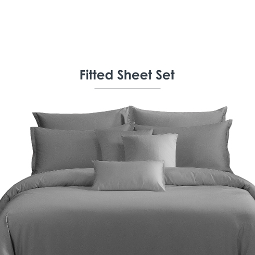 Picture of AKEMI TENCEL™ Touch Colour Elegance Fitted Sheet Set 1250TC - Shell Grey (Super Single/ Queen/ King)