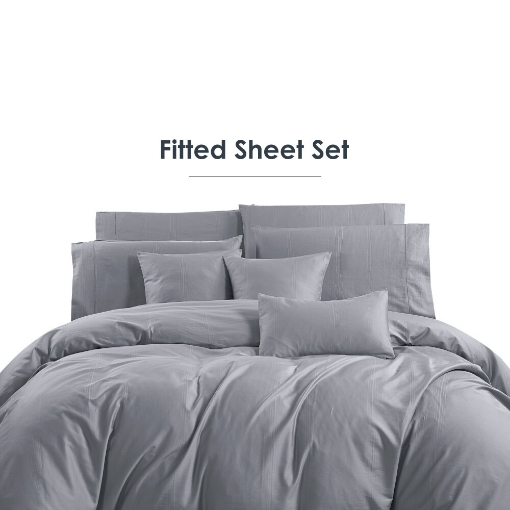 Picture of AKEMI Cotton Sateen Affinity Fitted Sheet Set | 100% Cotton - Shine 1200TC - Sky Grey (Super Single/Queen/King)