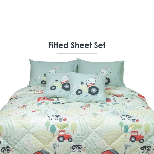 Picture of AKEMI Cotton Essentials Jovial Kids Fitted Sheet Set 600TC - Aster's Farm (Super Single/ Queen/ King)