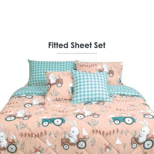 Picture of AKEMI Cotton Essentials Jovial Kids Fitted Sheet Set 600TC - Farmer's Club (Super Single/ Queen/ King)
