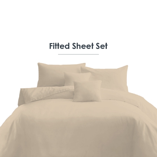Picture of AKEMI Cotton Essentials Colour Home Divine Fitted Sheet Set 600TC - Custard Cream (Super Single/Queen)