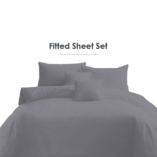 Picture of AKEMI Cotton Essentials Colour Home Divine Fitted Sheet Set 600TC - Slate Grey (Super Single/Queen)