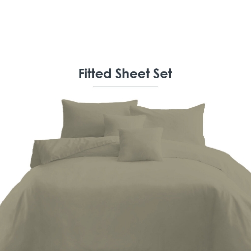 Picture of AKEMI Cotton Essentials Colour Home Divine Fitted Sheet Set 600TC - Sunlit Moss (Super Single/Queen)