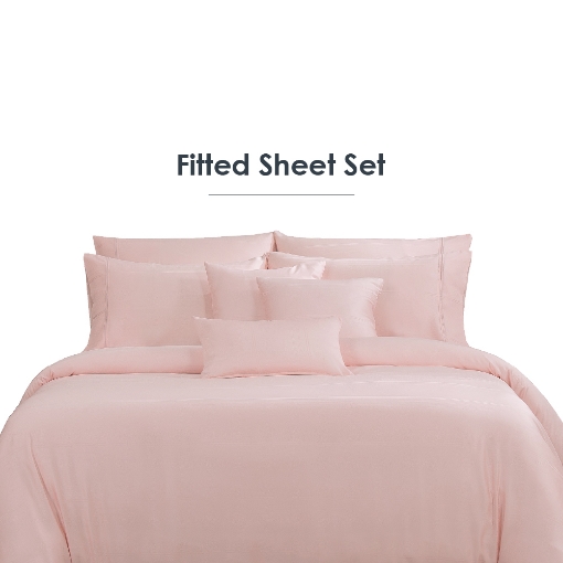Picture of AKEMI TENCEL™ Lyocell Earnest Fitted Sheet Set 1200TC - Diedra Dearie Pink (Super Single/ Queen/ King)