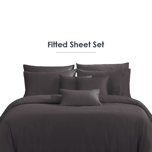 Picture of AKEMI TENCEL™ Lyocell Earnest Fitted Sheet Set 1200TC - Loreta Grey (Super Single/ Queen/ King)
