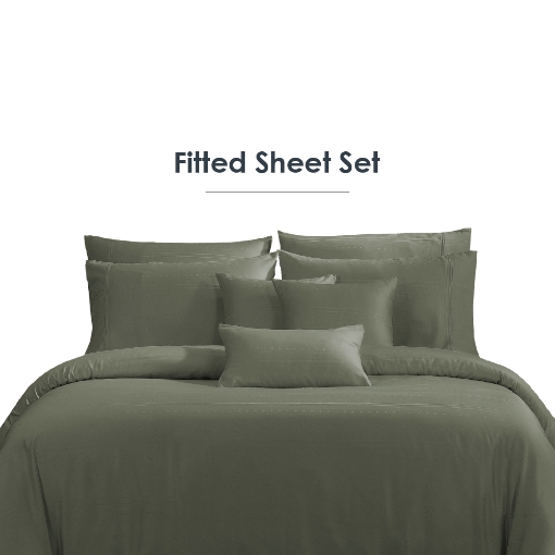 Picture of AKEMI TENCEL™ Lyocell Earnest Fitted Sheet Set 1200TC - Loreta Mossie Green (Super Single/ Queen/ King)