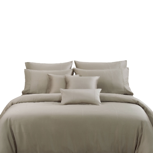 Picture of AKEMI TENCEL™ Lyocell Earnest Quilt Cover Set 1200TC - Perrie Dynamite Taupe (Super Single/ Queen/ King)