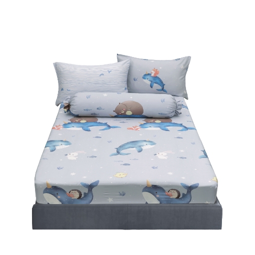 Picture of AKEMI TENCEL™ Lyocell Tickle Fun Fitted Sheet Set 900TC - Narwhal Dream (Super Single/Queen/King)