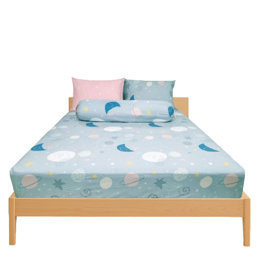 Picture of AKEMI Cotton Essentials Jovial Kids Fitted Sheet Set 600TC - Space Doodle (Super Single/ Queen/ King)