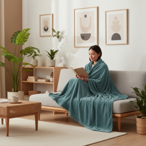 Picture of AKEMI Colourlush Flannel Blanket - Moody Ocean (150cm x 200cm)