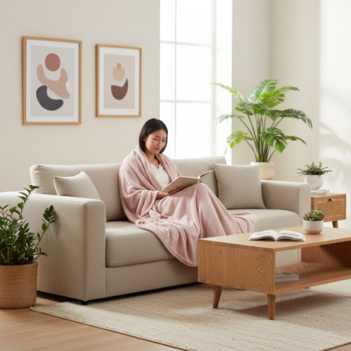 Picture of AKEMI Colourlush Flannel Blanket - Coral Blush (150cm x 200cm)