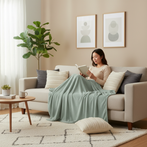 Picture of AKEMI Colourlush Flannel Blanket - Irving Green (150cm x 200cm)