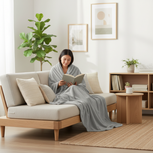 Picture of AKEMI Colourlush Flannel Blanket - Warm Grey (150cm x 200cm)