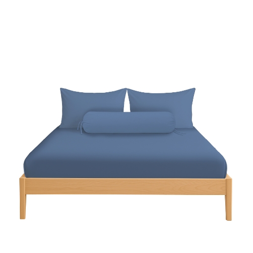 Picture of AKEMI Cotton Essentials Colour Home Divine Fitted Sheet Set 600TC - Harbor Blue (Super Single/Queen)