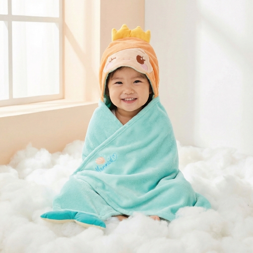 Picture of AKEMI Kids Cotton Hooded Towel - Princess Mermaid (60cm x 120cm)