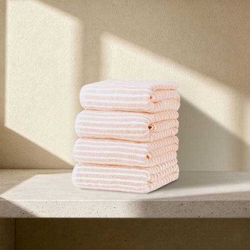 Picture of AKEMI Home Wellness Stripes Cotton Bath Towel - Sally Cream Tan (68cm x 138cm)