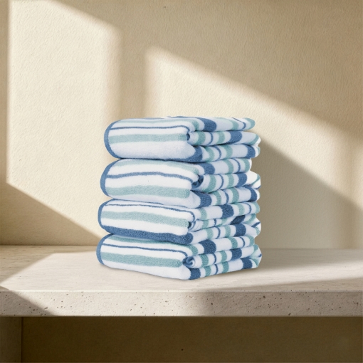 Picture of AKEMI Home Wellness Stripes Cotton Bath Towel - Nova Vintage Blue (68cm x 138cm)