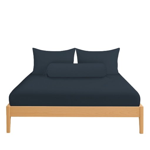 Picture of AKEMI Cotton Essentials Colour Home Divine Fitted Sheet Set 600TC - Deep Blue (Super Single/Queen)