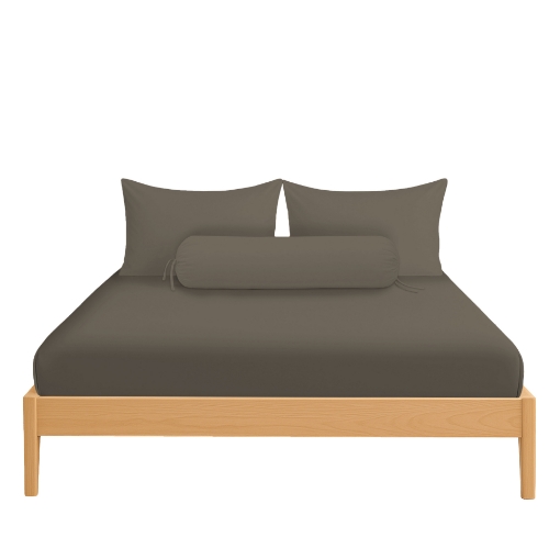 Picture of AKEMI Cotton Essentials Colour Home Divine Fitted Sheet Set 600TC - Float Brown (Super Single/Queen)