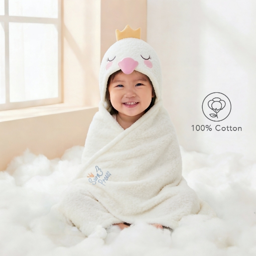 Picture of AKEMI Kids Cotton Hooded Towel - Swan Ballet (60cm x 120cm)