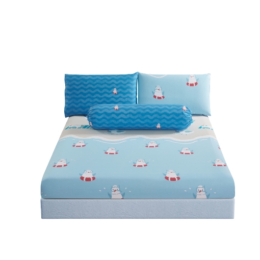 Picture of AKEMI Cotton Essentials Jovial Kids Fitted Sheet Set 600TC - Seaside Vacation (Super Single/ Queen/ King)
