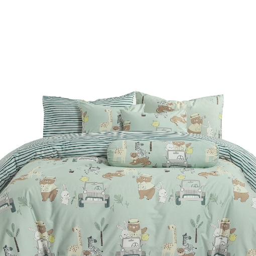 Picture of AKEMI Cotton Twill HeiQ Allergen Cheeky Cheeks Quilt Cover Set 850TC - Roar & Explore (Super Single/ Queen/ King)