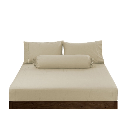 Picture of AKEMI Cotton Sateen Affinity Fitted Sheet Set | 100% Cotton - Shine 1200TC - Fog Khaki (Super Single/Queen/King)