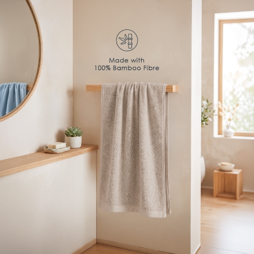 Picture of AKEMI 100% Bamboo Cotton Bath Towel | Anti Odour (70cm x 140cm)- Soft Almond
